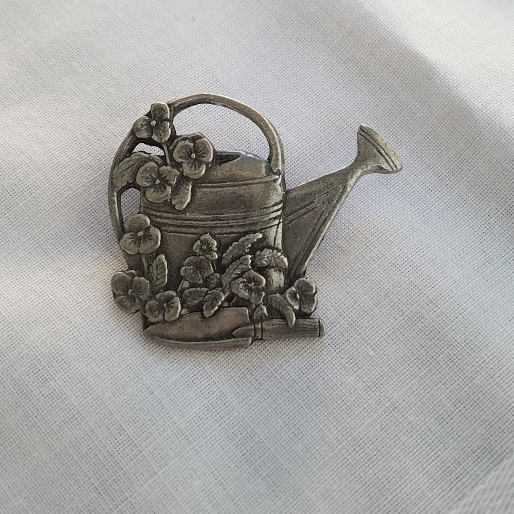 Birds & Blooms Limited Edition Pewter Watering Can Pin/Brooch